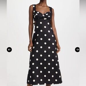 Zimmermann Black and White Polka Dot Tie-Back Midi Dress